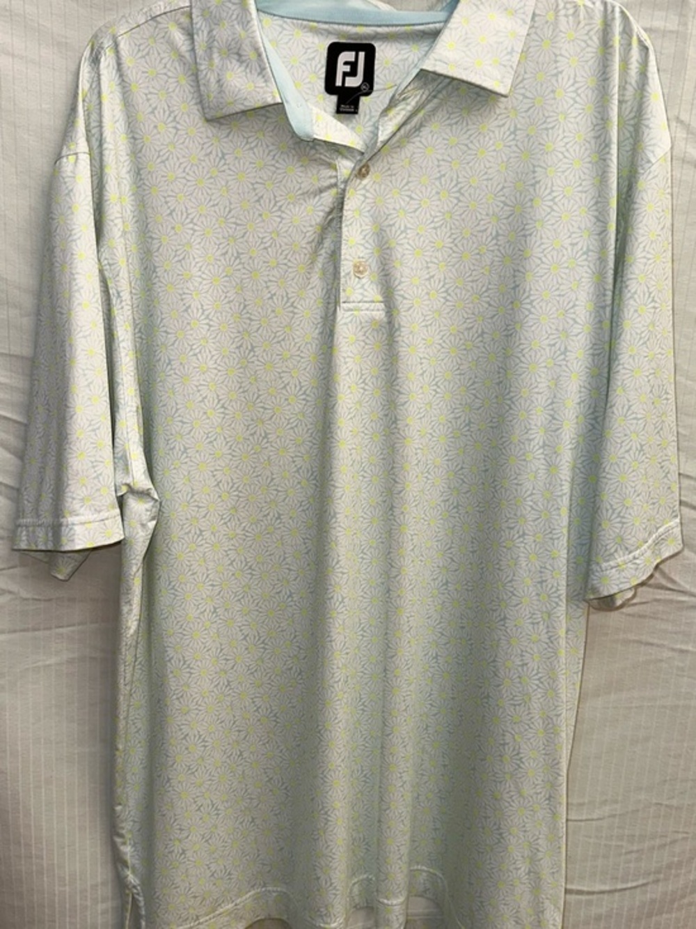 FootJoy Men’s Light Blue Polo with Yellow Floral Pattern